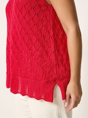 Yours Curve Red Pointelle Knitted Vest Top - Image 4 of 5