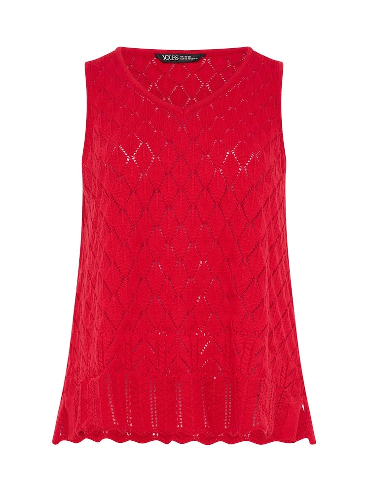 Yours Curve Red Pointelle Knitted Vest Top - Image 5 of 5