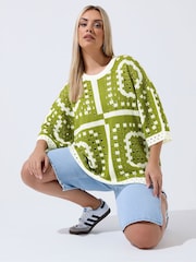 Yours Curve Green Limited Crochet Boxy Top - Image 1 of 6