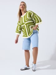 Yours Curve Green Limited Crochet Boxy Top - Image 3 of 6