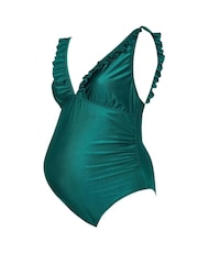 Yours Curve Green Maternity Ruffle Tie Back Swimsuit - Image 5 of 6