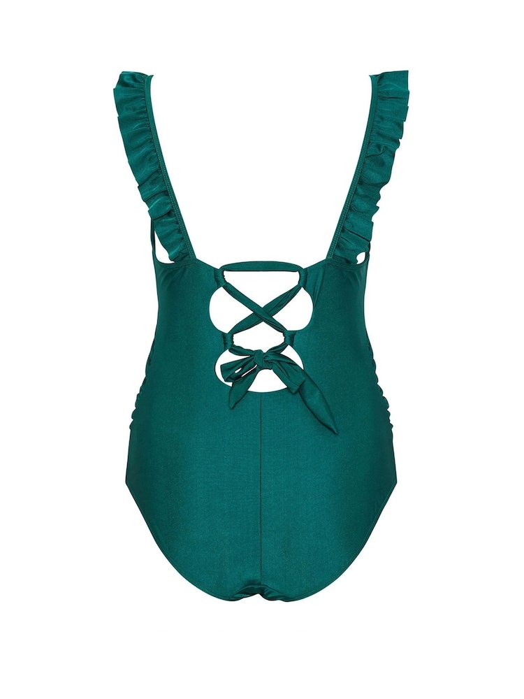 Yours Curve Green Maternity Ruffle Tie Back Swimsuit - Image 6 of 6