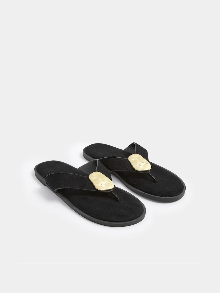 Yours Curve Black EEE Extra-Wide Fit Hammered Disk Sandals - Image 2 of 5