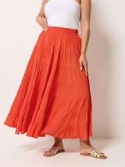 Yours Curve Red Crinkle Tiered Maxi Skirt - Image 1 of 5