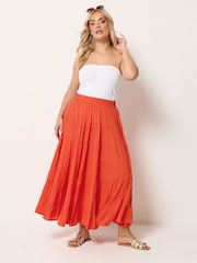 Yours Curve Red Crinkle Tiered Maxi Skirt - Image 2 of 5