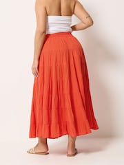 Yours Curve Red Crinkle Tiered Maxi Skirt - Image 3 of 5