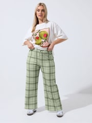 Yours Curve Grey Limited Checked Wide Leg Trousers - Image 1 of 5