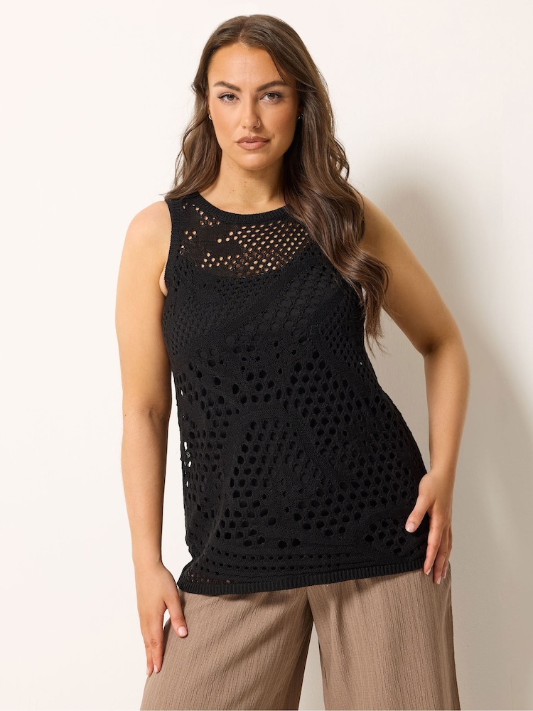 Yours Curve Black Knitted Vest With Stitch Detail - Image 1 of 5