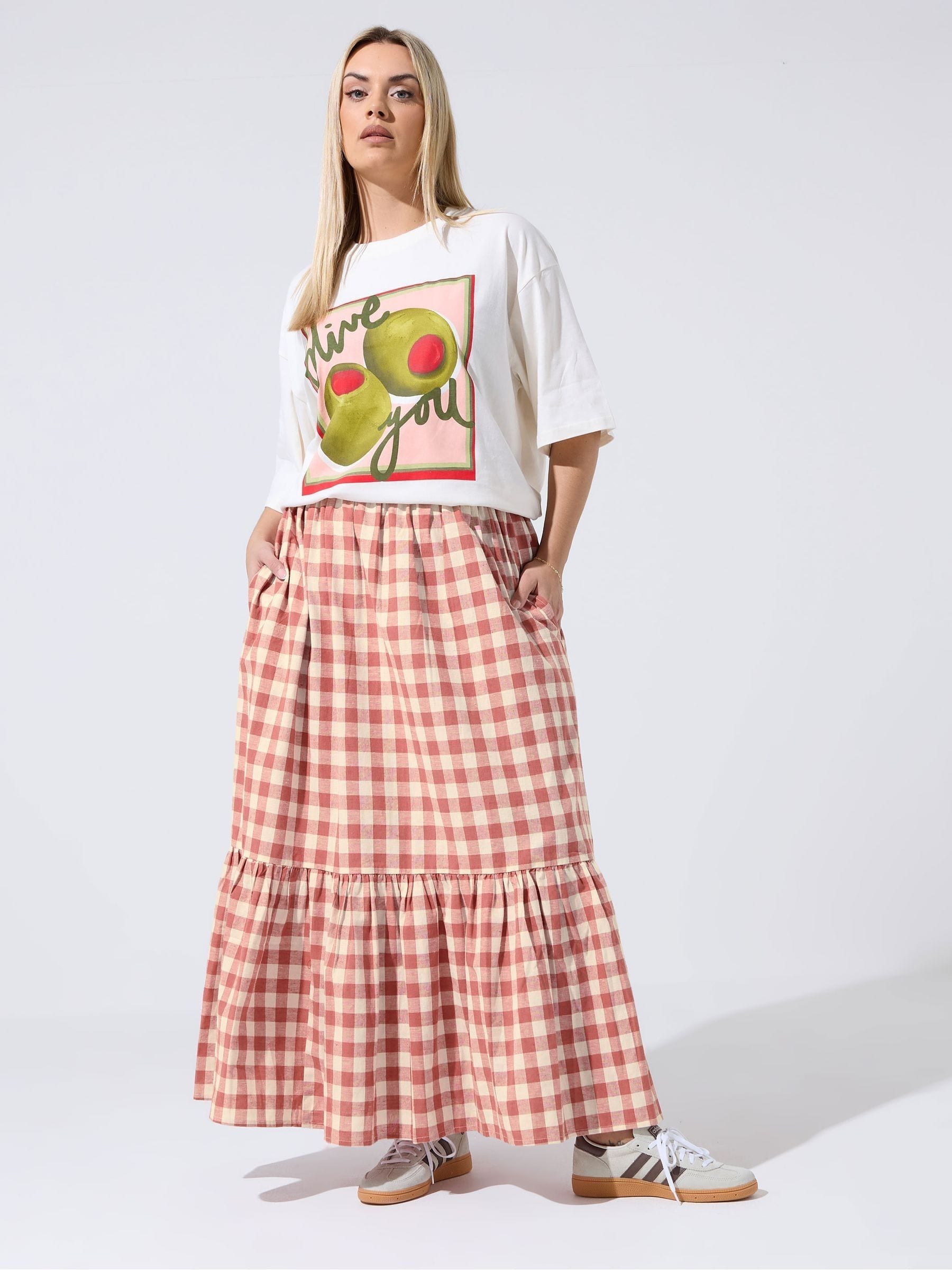 Buy Yours Curve Red Limited Gingham Skirt from the Next UK online shop