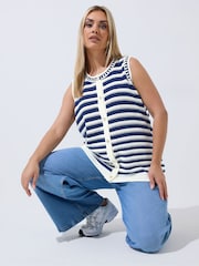 Yours Curve Blue Limited Stripe Button Waistcoat - Image 1 of 6