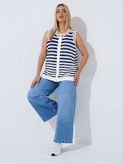 Yours Curve Blue Limited Stripe Button Waistcoat - Image 3 of 6