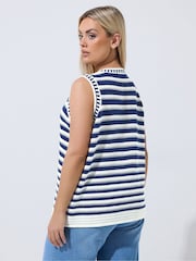 Yours Curve Blue Limited Stripe Button Waistcoat - Image 4 of 6