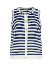 Yours Curve Blue Limited Stripe Button Waistcoat - Image 6 of 6