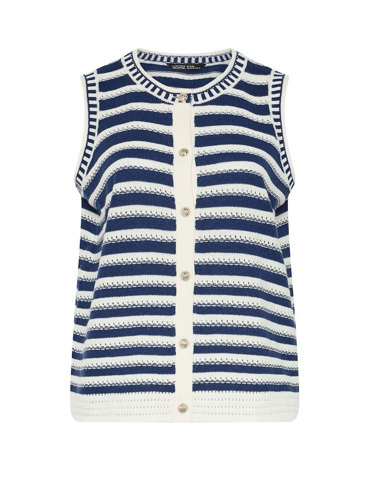 Yours Curve Blue Limited Stripe Button Waistcoat - Image 6 of 6