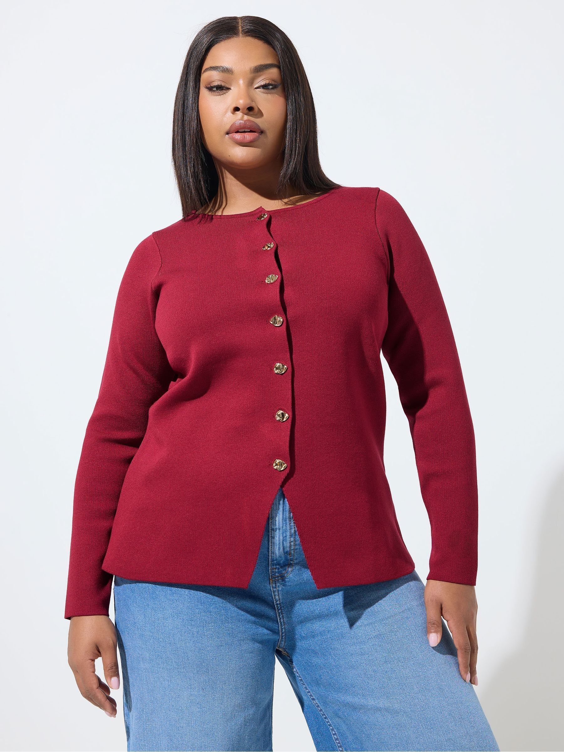 Yours Women's Red Long Sleeve Knitted Top In | : 26/28 - Image 2