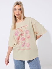 Yours Curve Pink Limited Treasures Of The Sea Pearl T-Shirt - Image 1 of 5