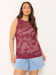 Yours Curve Red Knitted Vest With Stitch Detail - Image 1 of 5