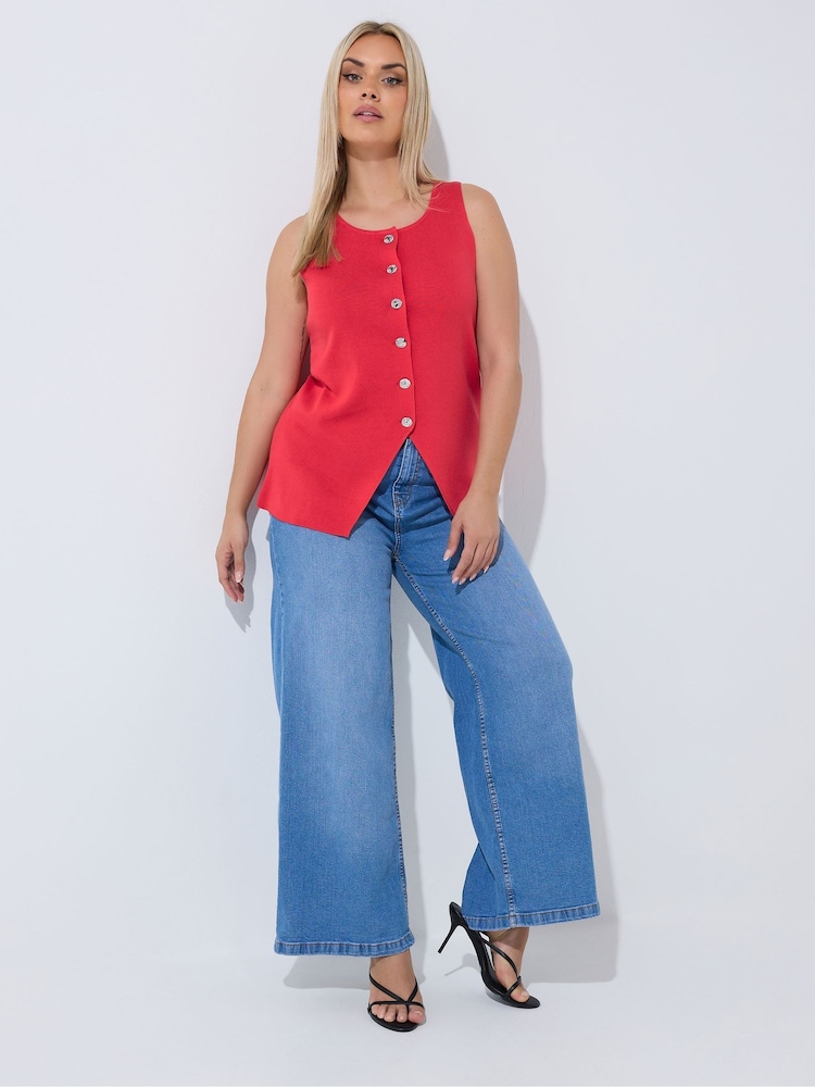 Yours Curve Red Limited Knitted Peplum Waistcoat - Image 2 of 5 Yours Curve Red Limited Knitted Peplum Waistcoat - Image 2 of 5