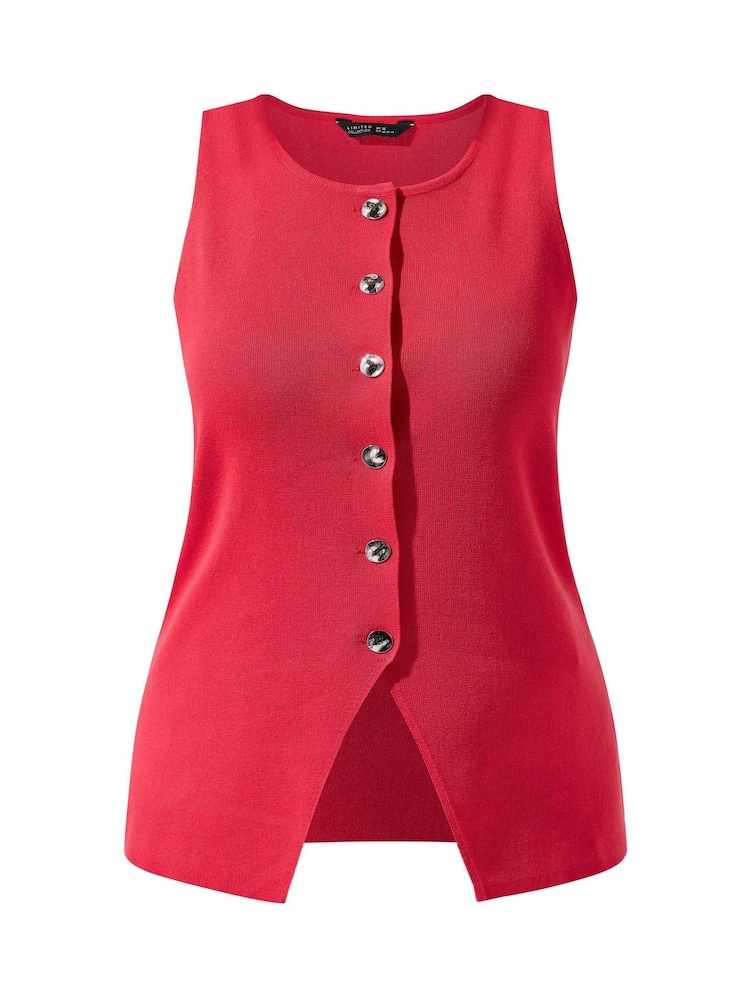 Yours Curve Red Limited Knitted Peplum Waistcoat - Image 5 of 5 Yours Curve Red Limited Knitted Peplum Waistcoat - Image 5 of 5
