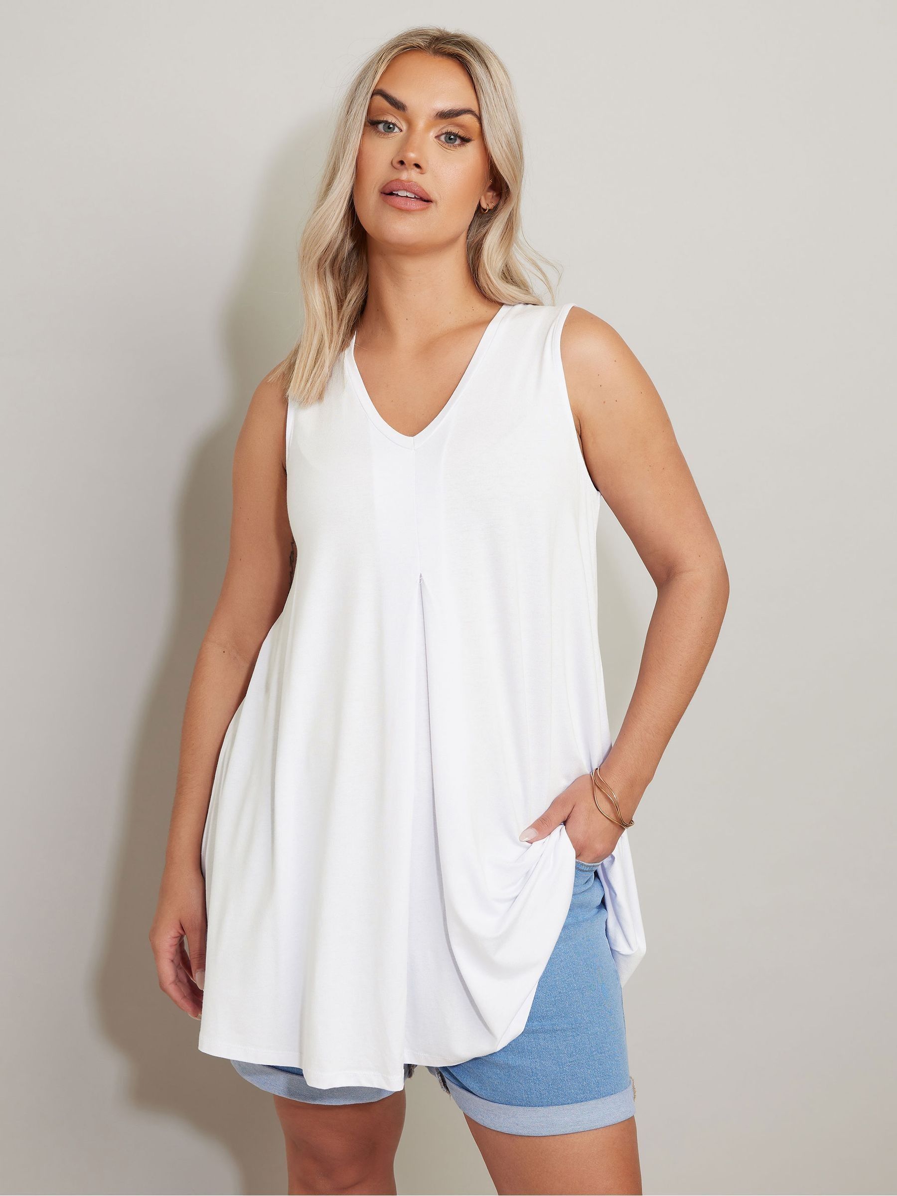 Yours Curve Women's White Pleated Swing Vest Top