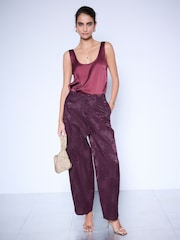 酒紅 - Jacquard Barrel Leg Trousers - 圖片 2，共 9