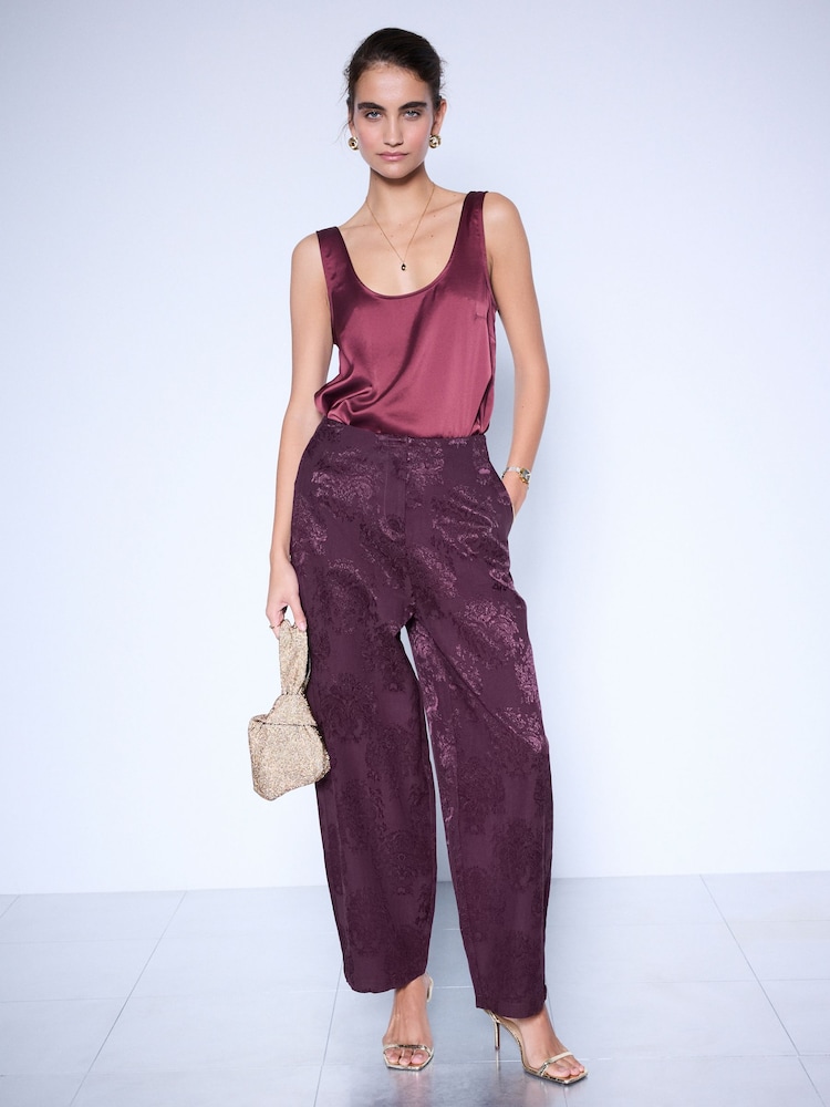 酒紅 - Jacquard Barrel Leg Trousers - 圖片 2,共 9 酒紅 - Jacquard Barrel Leg Trousers - 圖片 2,共 9