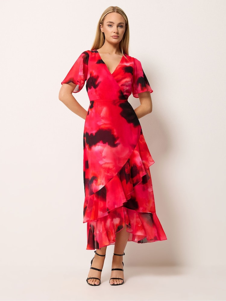 Rojo - Star by Julien MacDonald Blurred Floral Tiered Wrap Dress - Imagen 2 de 5