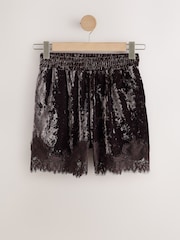 Chocolate Brown Velvet Shorts With Lace Trim - Image 6 of 8