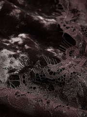 Chocolate Brown Velvet Shorts With Lace Trim - Image 7 of 8