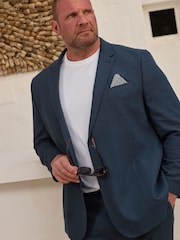 BadRhino Big & Tall Blue Short Linen Blend Suit Jacket - Image 1 of 7