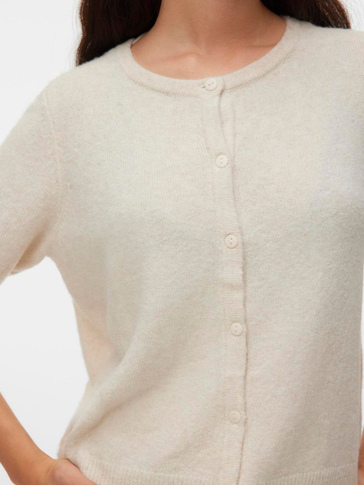 VERO MODA Cream Round Neck Short Sleeve Cardigan - Image 4 of 4