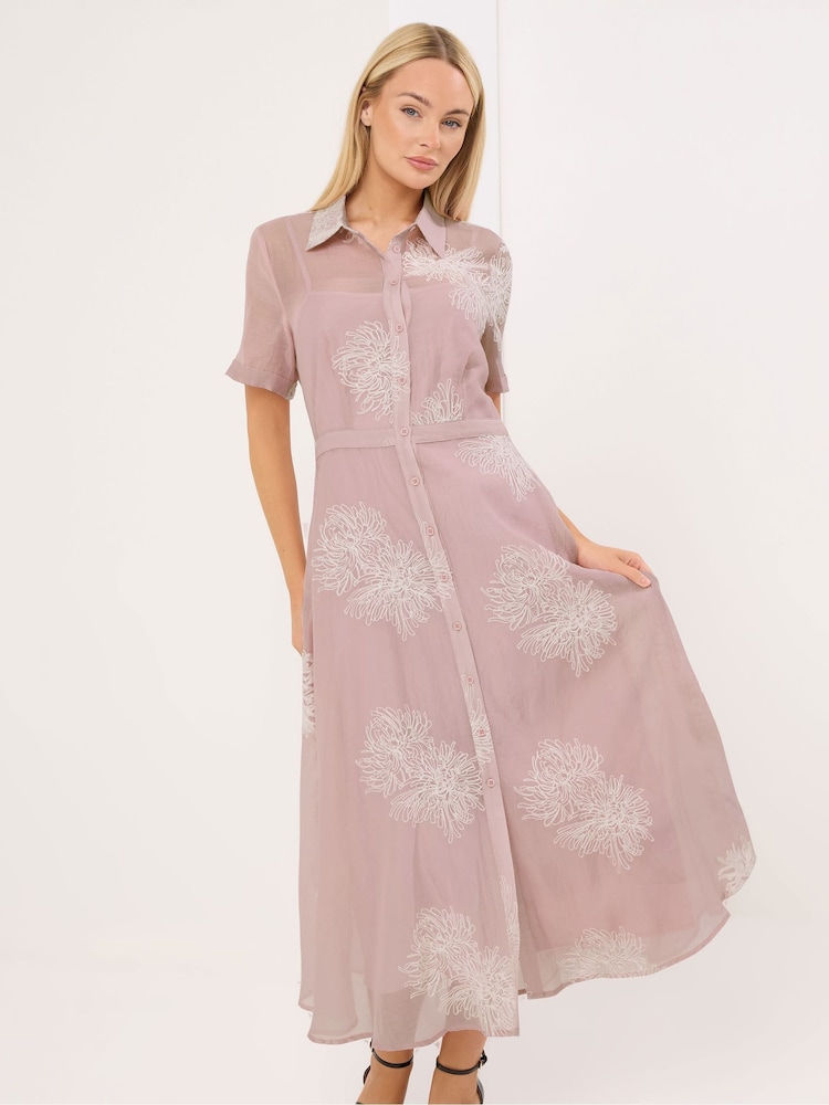 Star by Julien MacDonald Pink Embroidered Shirt Dress - Image 2 of 5 Star by Julien MacDonald Pink Embroidered Shirt Dress - Image 2 of 5