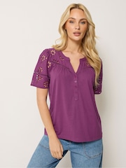 M&Co Purple Embroidered Panel T-Shirt - Image 1 of 5
