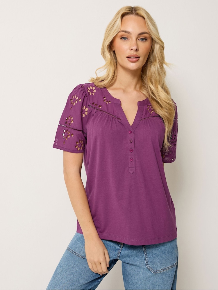 M&Co Purple Embroidered Panel T-Shirt - Image 1 of 5