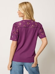M&Co Purple Embroidered Panel T-Shirt - Image 3 of 5