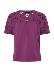 M&Co Purple Embroidered Panel T-Shirt - Image 5 of 5