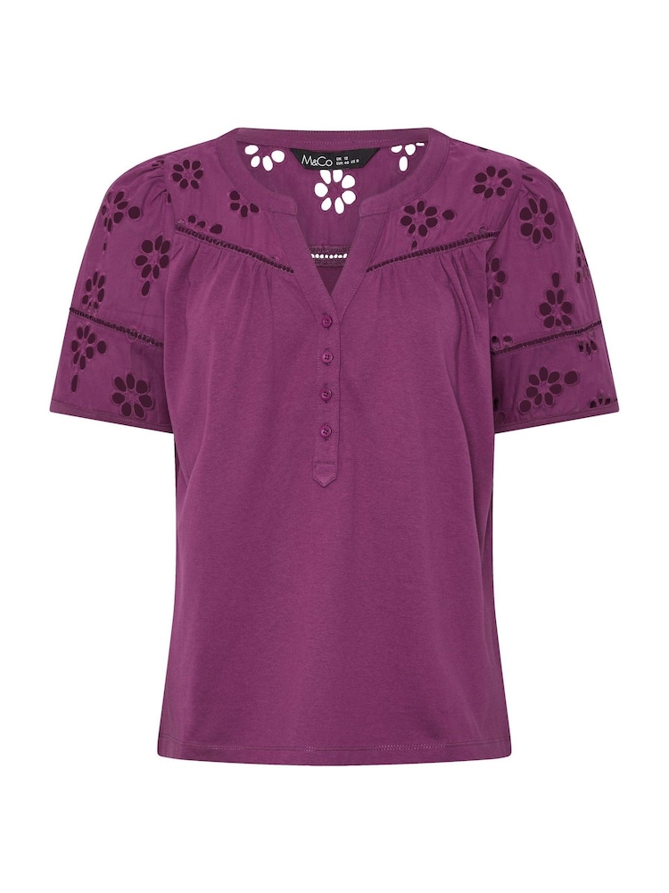 M&Co Purple Embroidered Panel T-Shirt - Image 5 of 5