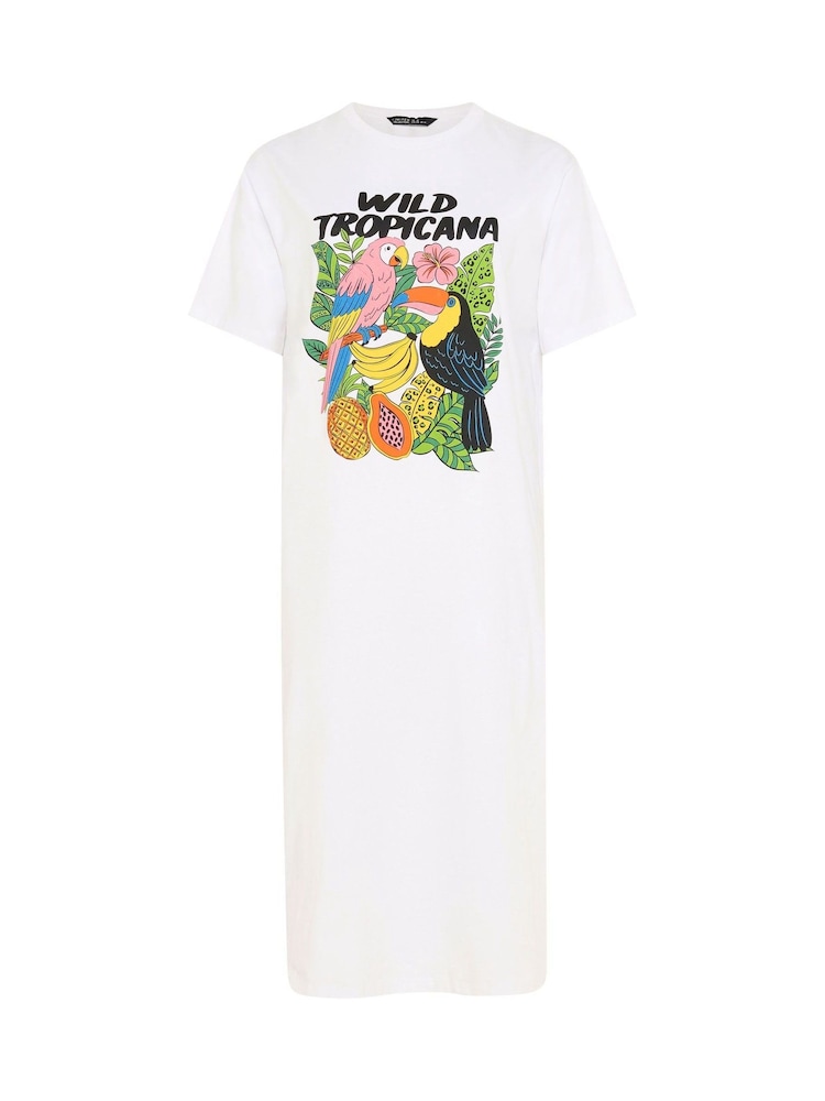 Yours Curve White Limited Tropical T-Shirt Dress - Image 5 of 5
