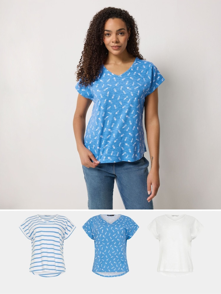 M&Co Blue Cotton Grown On Sleeve T-Shirts 3 Pack - Image 1 of 9