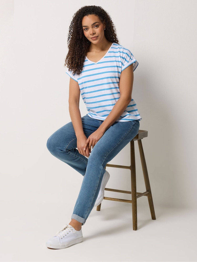 M&Co Blue Cotton Grown On Sleeve T-Shirts 3 Pack - Image 9 of 9