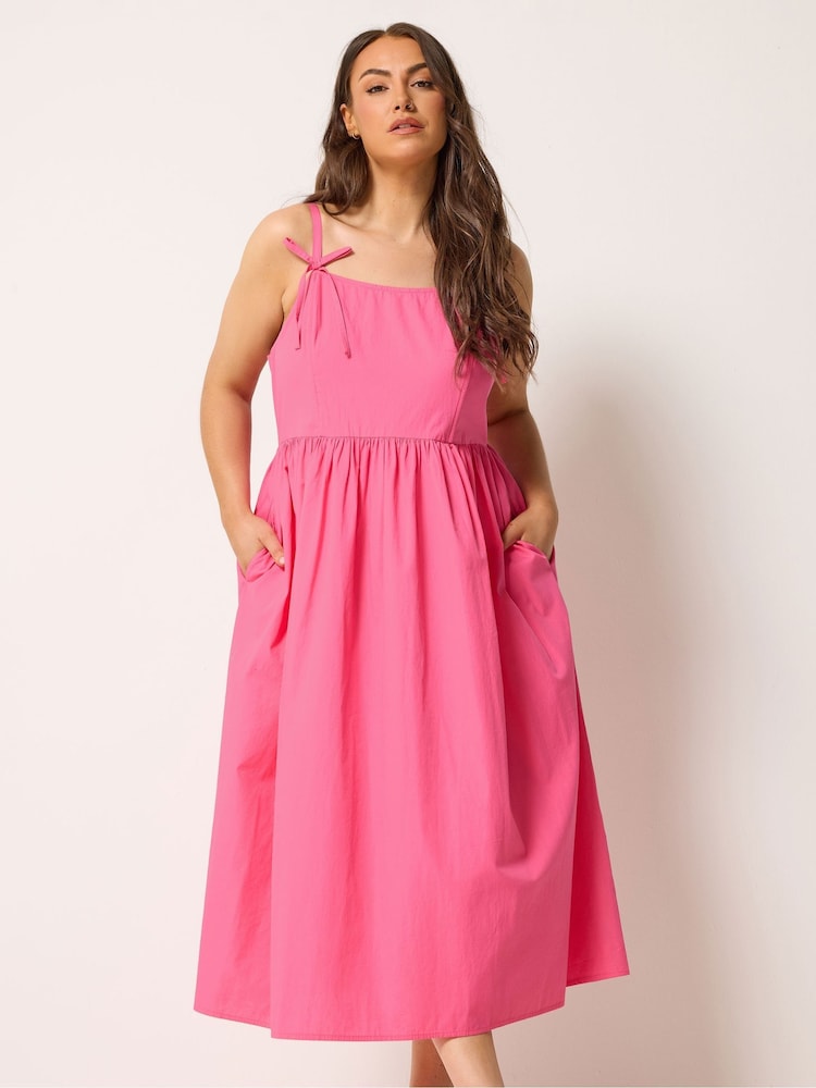 Yours Curve Pink Poplin Midi Dress - Image 1 of 5