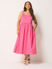 Yours Curve Pink Poplin Midi Dress - Image 2 of 5