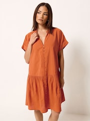 PixieGirl Petite Orange Button Through Drop Waist Shirt Dress - Image 1 of 5