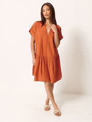 PixieGirl Petite Orange Button Through Drop Waist Shirt Dress - Image 2 of 5