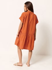 PixieGirl Petite Orange Button Through Drop Waist Shirt Dress - Image 3 of 5