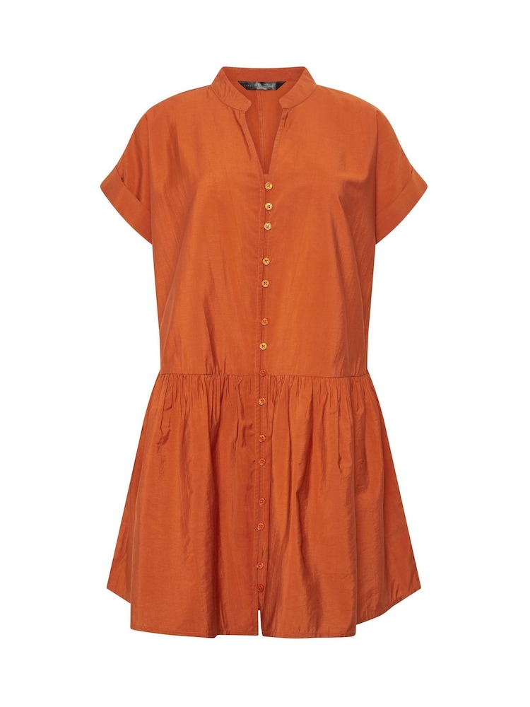 PixieGirl Petite Orange Button Through Drop Waist Shirt Dress - Image 5 of 5