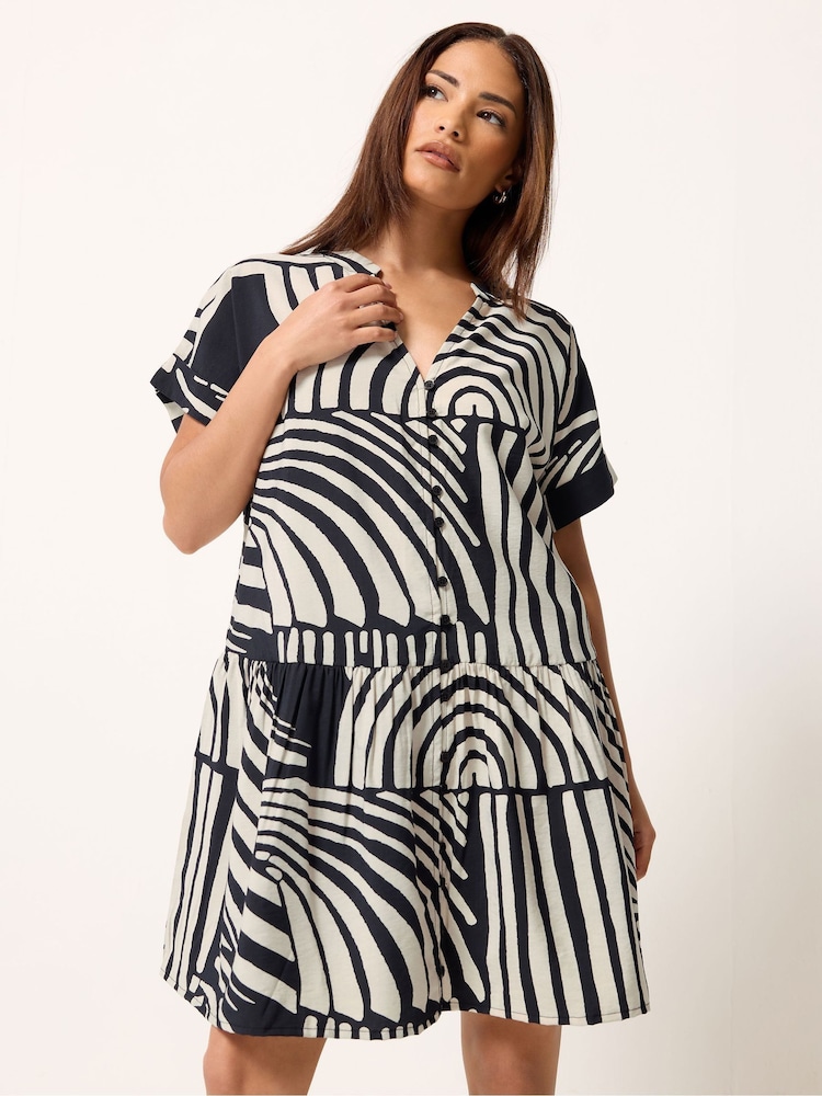 PixieGirl Petite Black Button Through Drop Waist Shirt Dress - Image 1 of 6