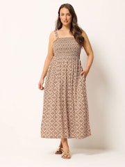 Yours Curve Brown Shirred Sundress - Image 2 of 5