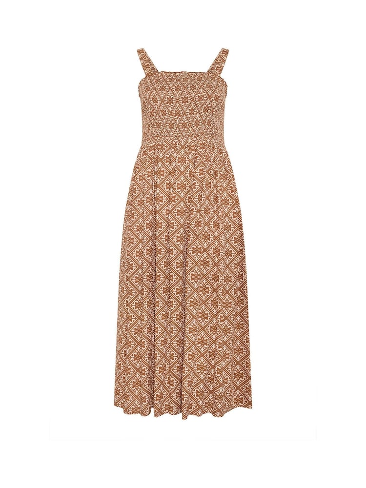 Yours Curve Brown Shirred Sundress - Image 5 of 5 Yours Curve Brown Shirred Sundress - Image 5 of 5