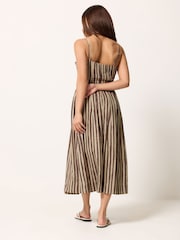 PixieGirl Petite Brown Stripe Pleated Midaxi Dress - Image 2 of 5